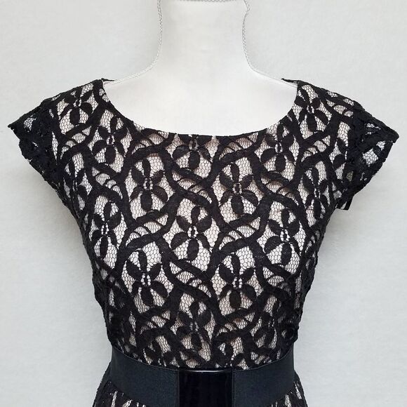 R&k Originals Black Floral Lace Overlay Cap Sleeve Shift Dress 6 - Picture 3 of 12